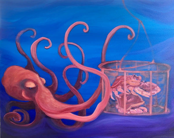 Octopus and Crab Trap set Metal Prints